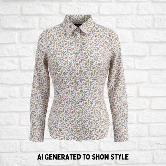 Lands' End Tops - Lands' End Women's 10P Petite Non Iron Pinpoint Oxford Shirt Floral Long Sleeve